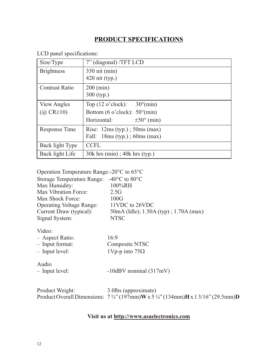 ASA Electronics Voyager AOM701 User Manual | Page 12 / 12