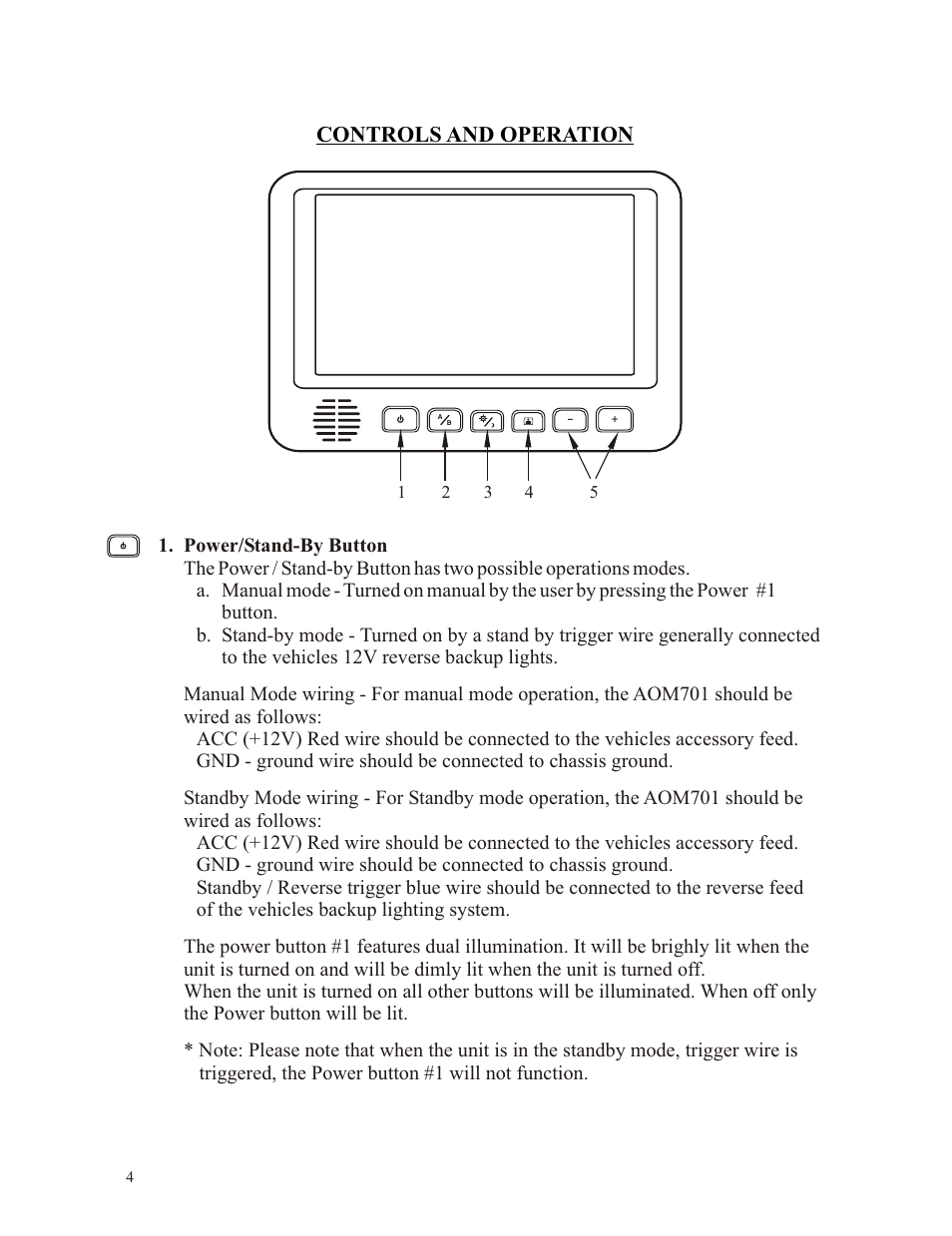 Controls and operation | ASA Electronics Voyager AOM701 User Manual | Page 4 / 12