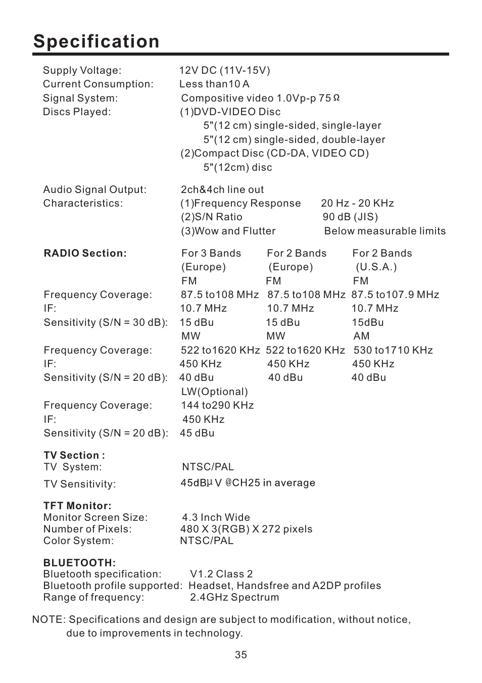 Specification | EXONIC EXD 4500T User Manual | Page 35 / 36