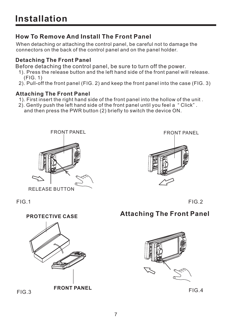 Installation, Attaching the front panel | EXONIC EXD 4500T User Manual | Page 7 / 36