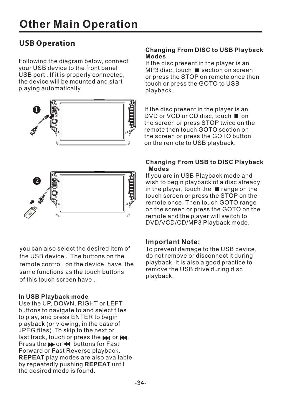 Other main operation, Usb operation | EXONIC EXD 6505 User Manual | Page 34 / 38
