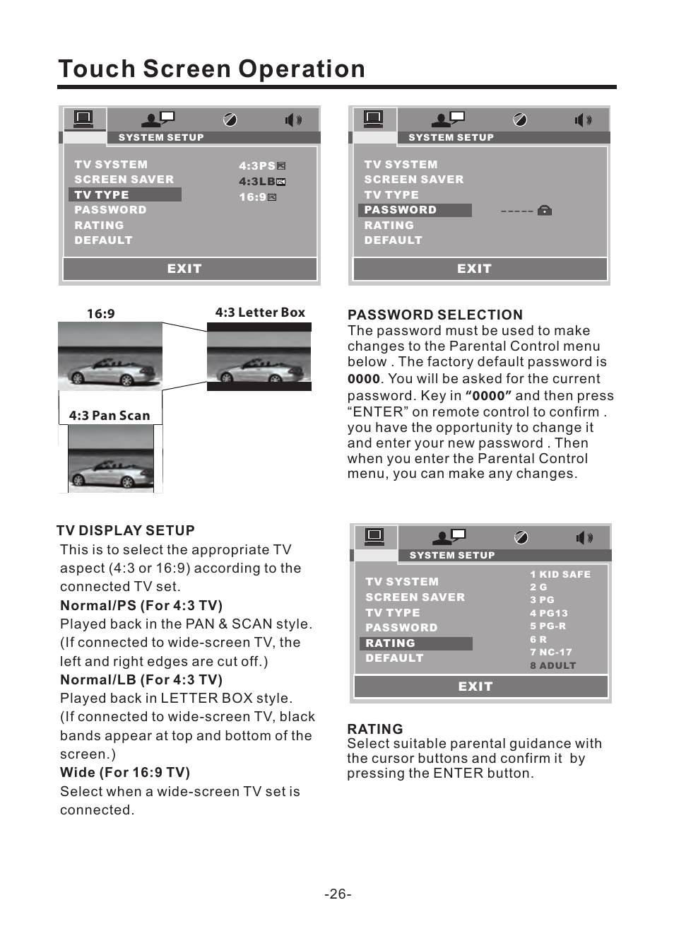 Touch screen operation | EXONIC EXD 6805 User Manual | Page 27 / 38