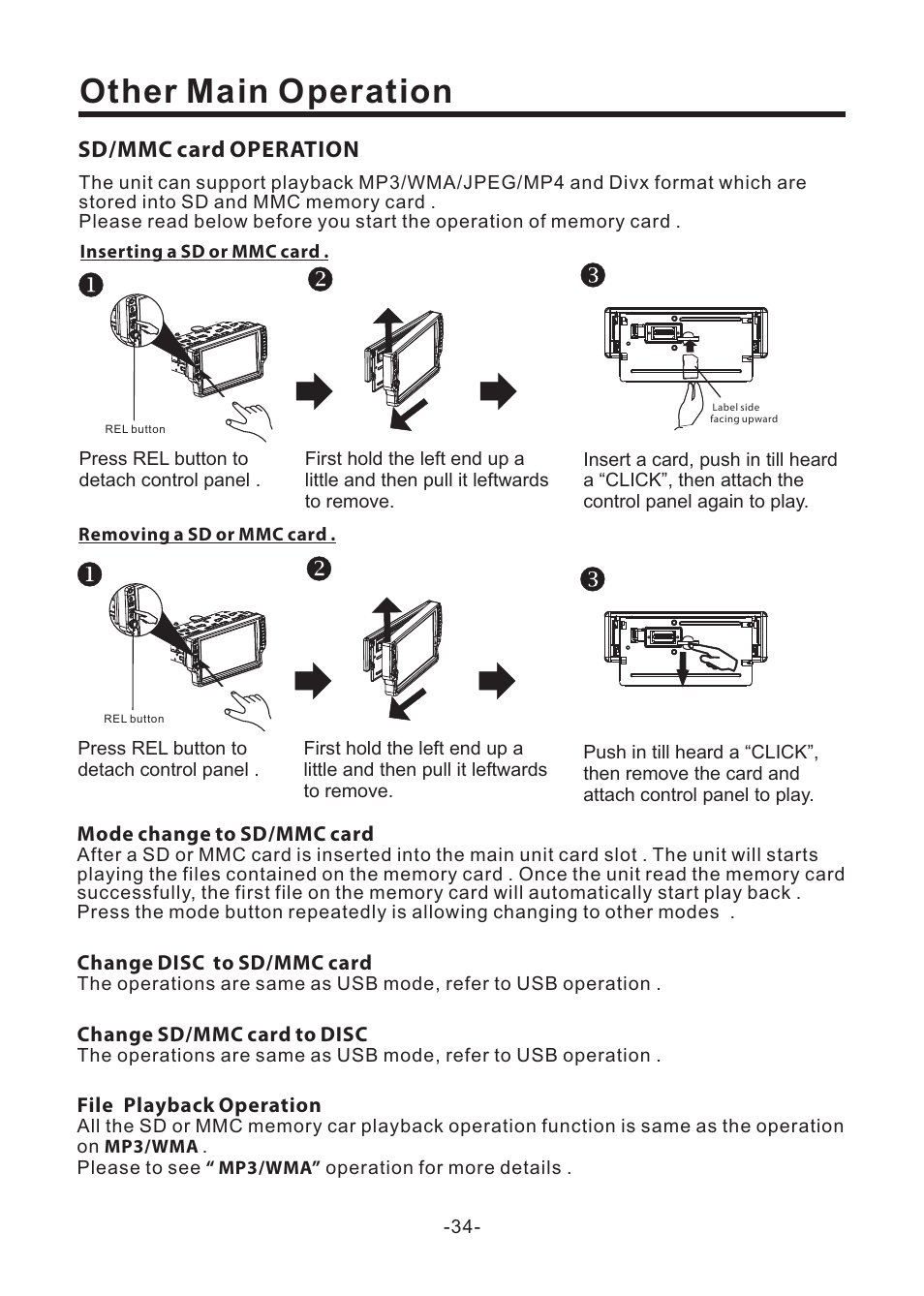 Other main operation, Sd/mmc card operation | EXONIC EXD 6805 User Manual | Page 35 / 38