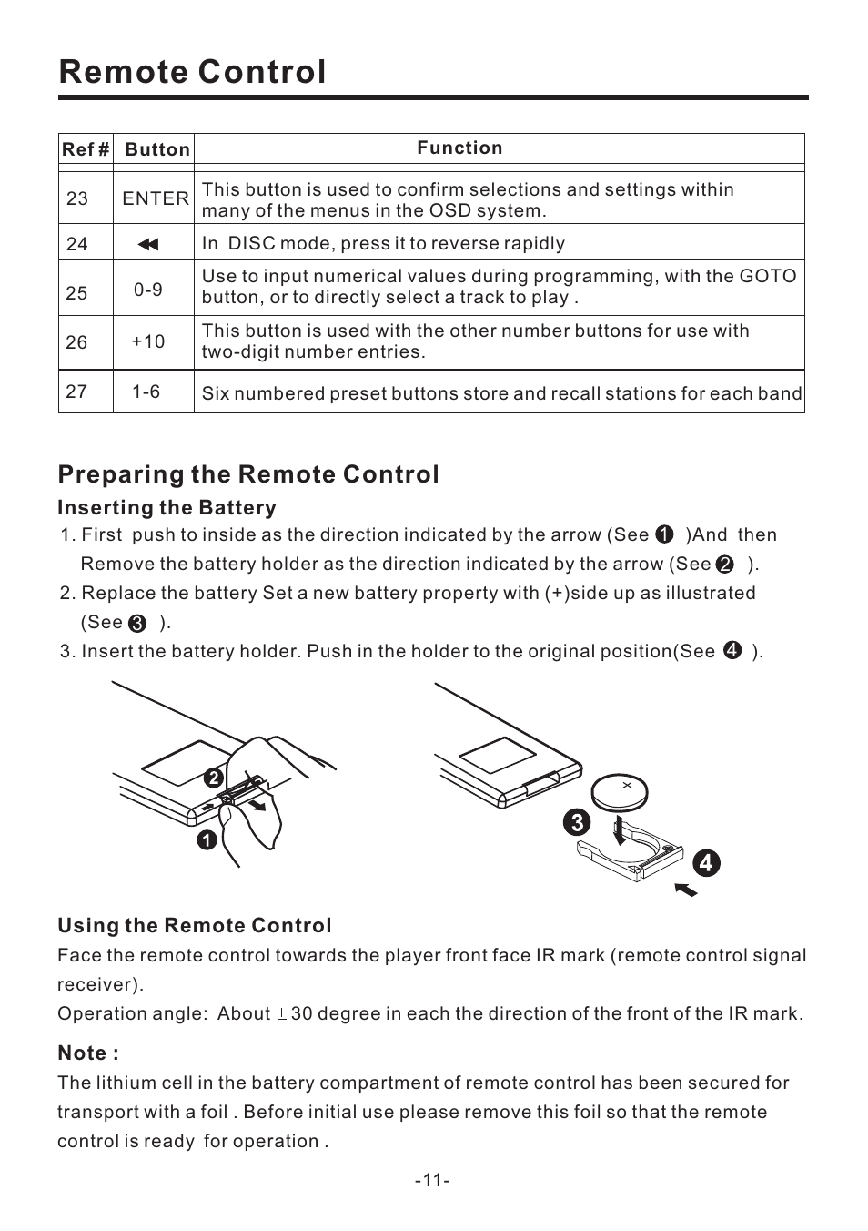 Remote control, Preparing the remote control | EXONIC EXD 7082 User Manual | Page 12 / 35