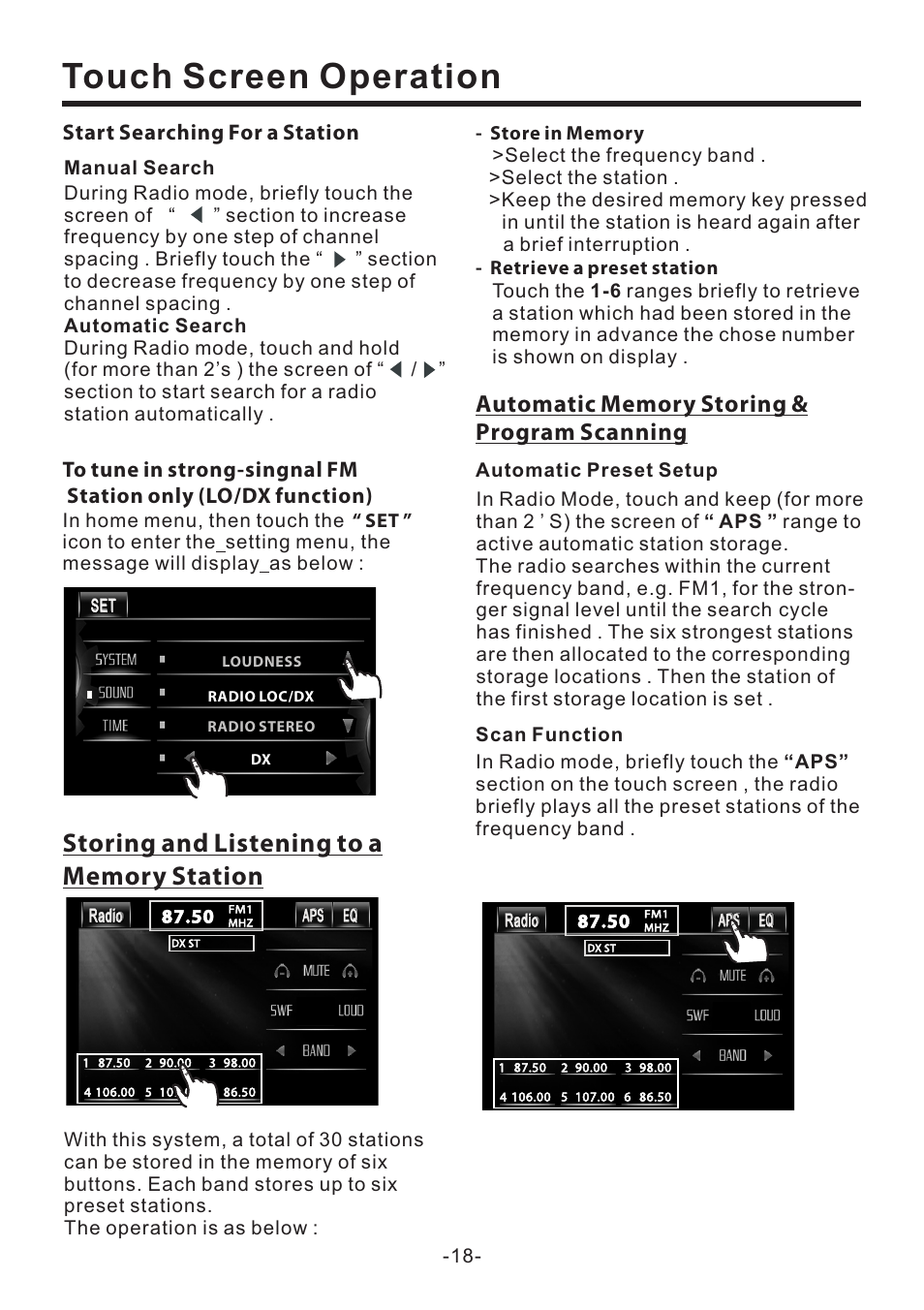 Touch screen operation, Start searching for a station | EXONIC EXD 7082 User Manual | Page 19 / 35