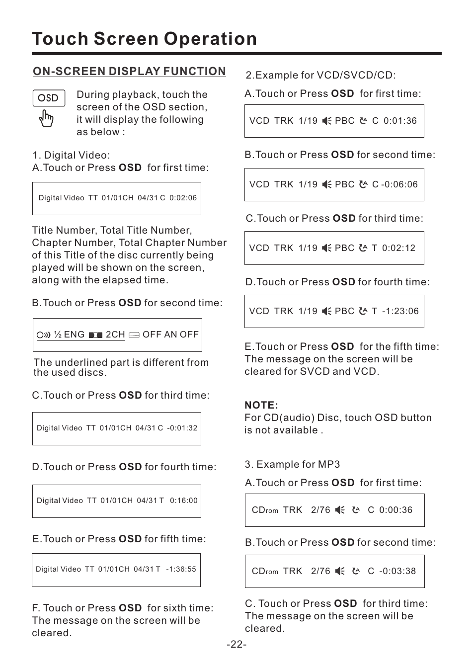 Touch screen operation | EXONIC EXD 7082 User Manual | Page 23 / 35
