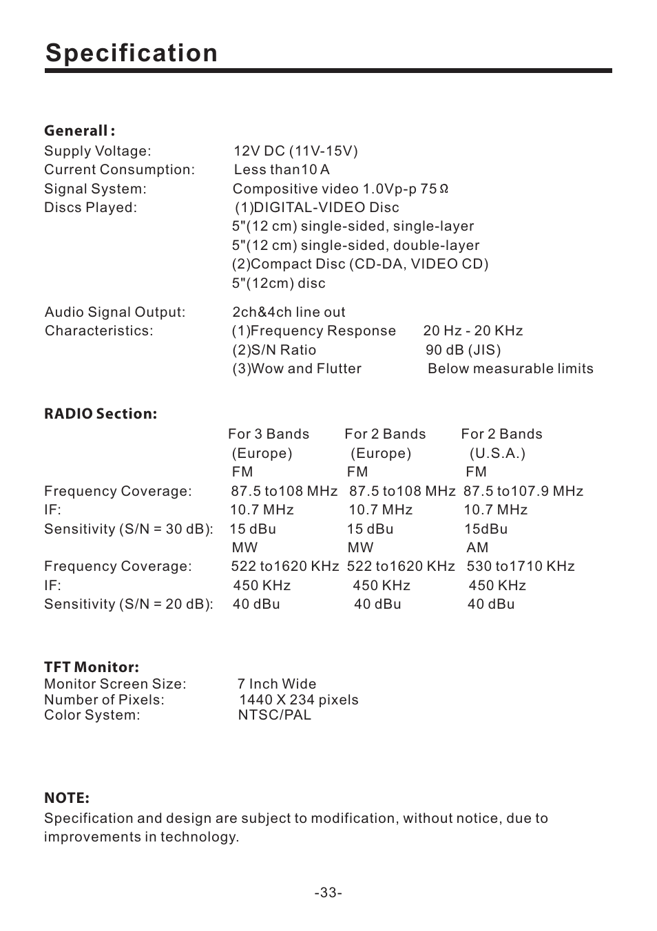 Specification | EXONIC EXD 7082 User Manual | Page 34 / 35
