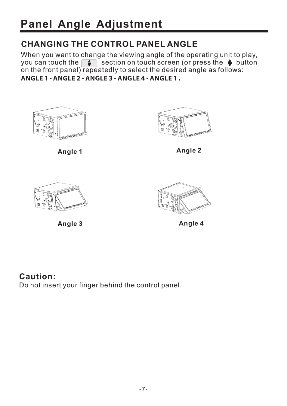 Panel angle adjustment, Caution, Changing the control panel angle | EXONIC EXD 7082 User Manual | Page 8 / 35