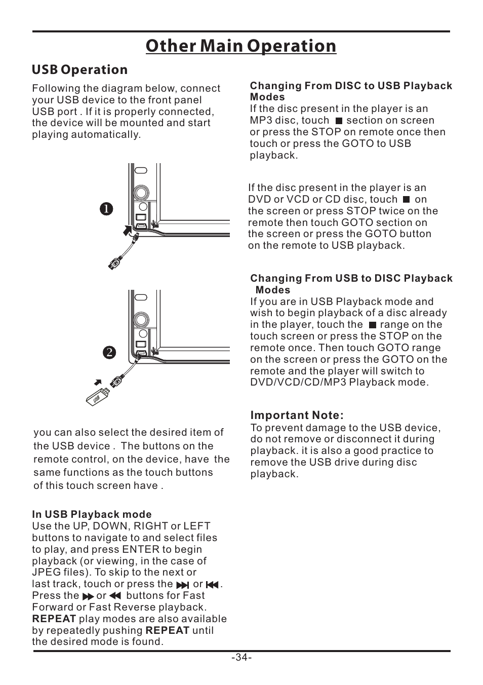 Other main operation, Usb operation | EXONIC EXD 7085 User Manual | Page 34 / 38