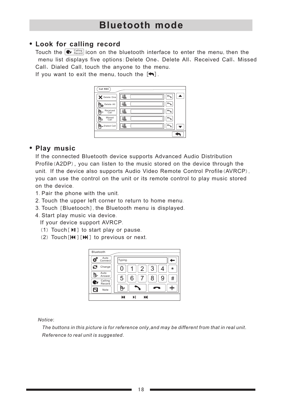 Bluetooth mode, Look for calling record, Play music | EXONIC EXD 7088 User Manual | Page 22 / 38