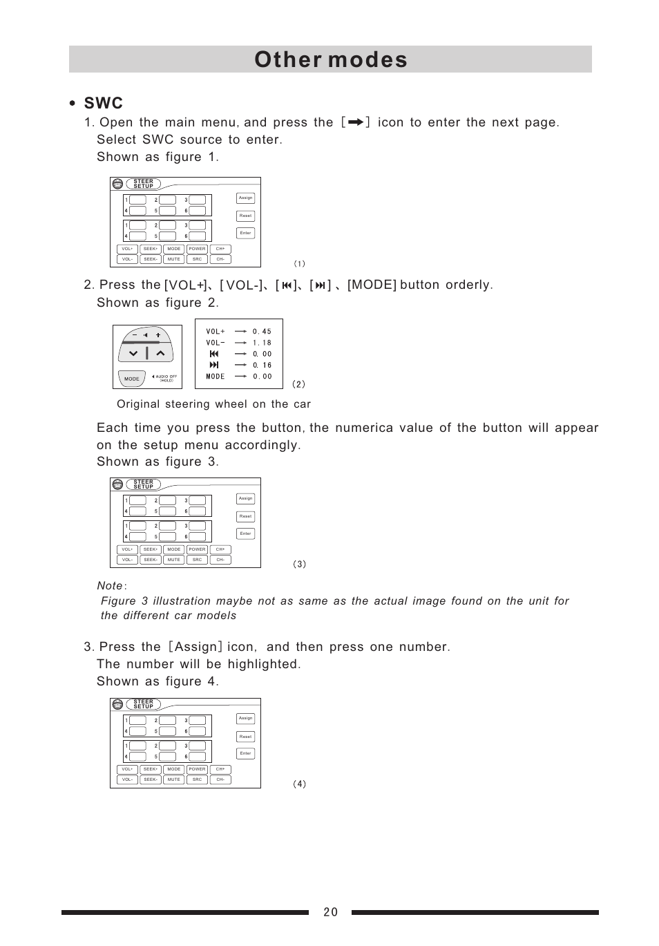 Other modes, Vol+ vol, Original steering wheel on the car | EXONIC EXD 7088 User Manual | Page 24 / 38