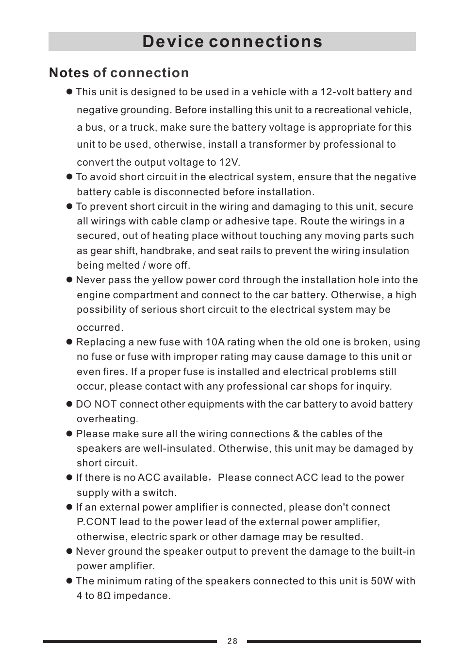 Device connections, Of connection | EXONIC EXD 7088 User Manual | Page 32 / 38