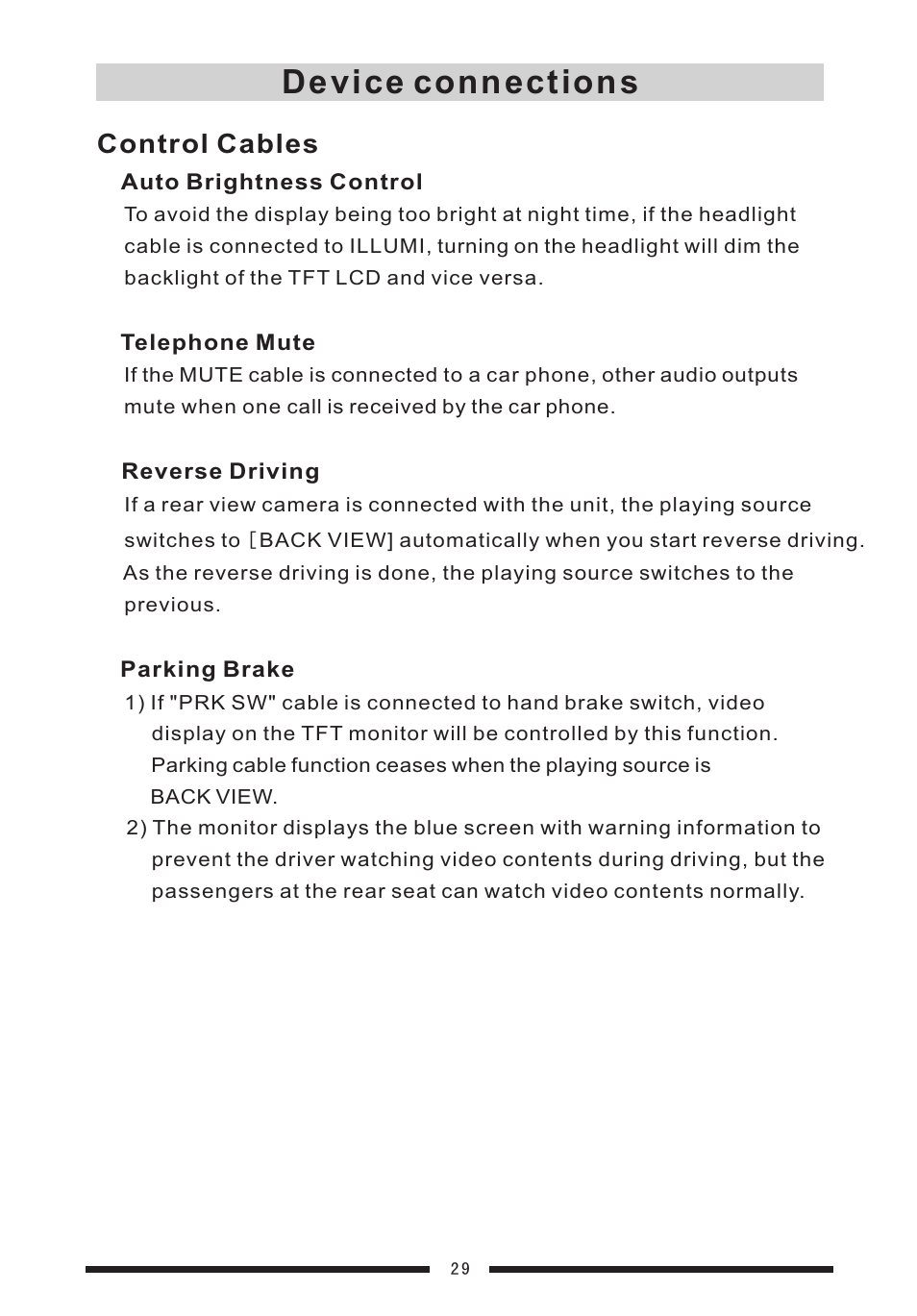 Device connections, Control cables | EXONIC EXD 7088 User Manual | Page 33 / 38