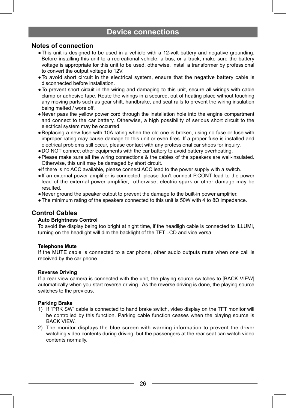 Device connections, Control cables | EXONIC EXD 7088GPS1 User Manual | Page 25 / 32