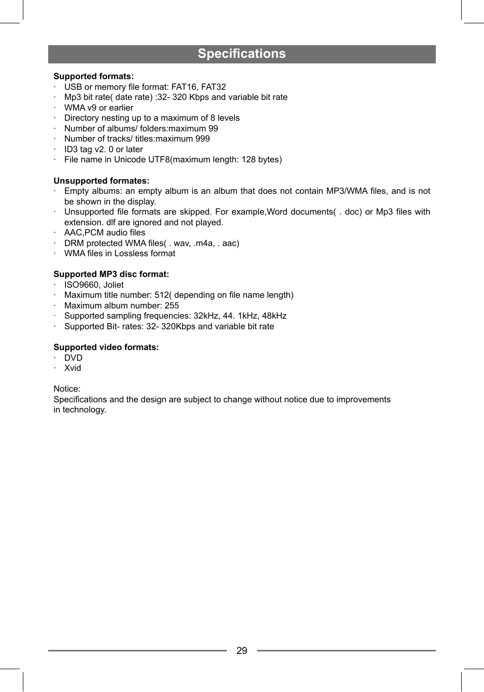 Specifications | EXONIC EXD 7088GPS1 User Manual | Page 28 / 32