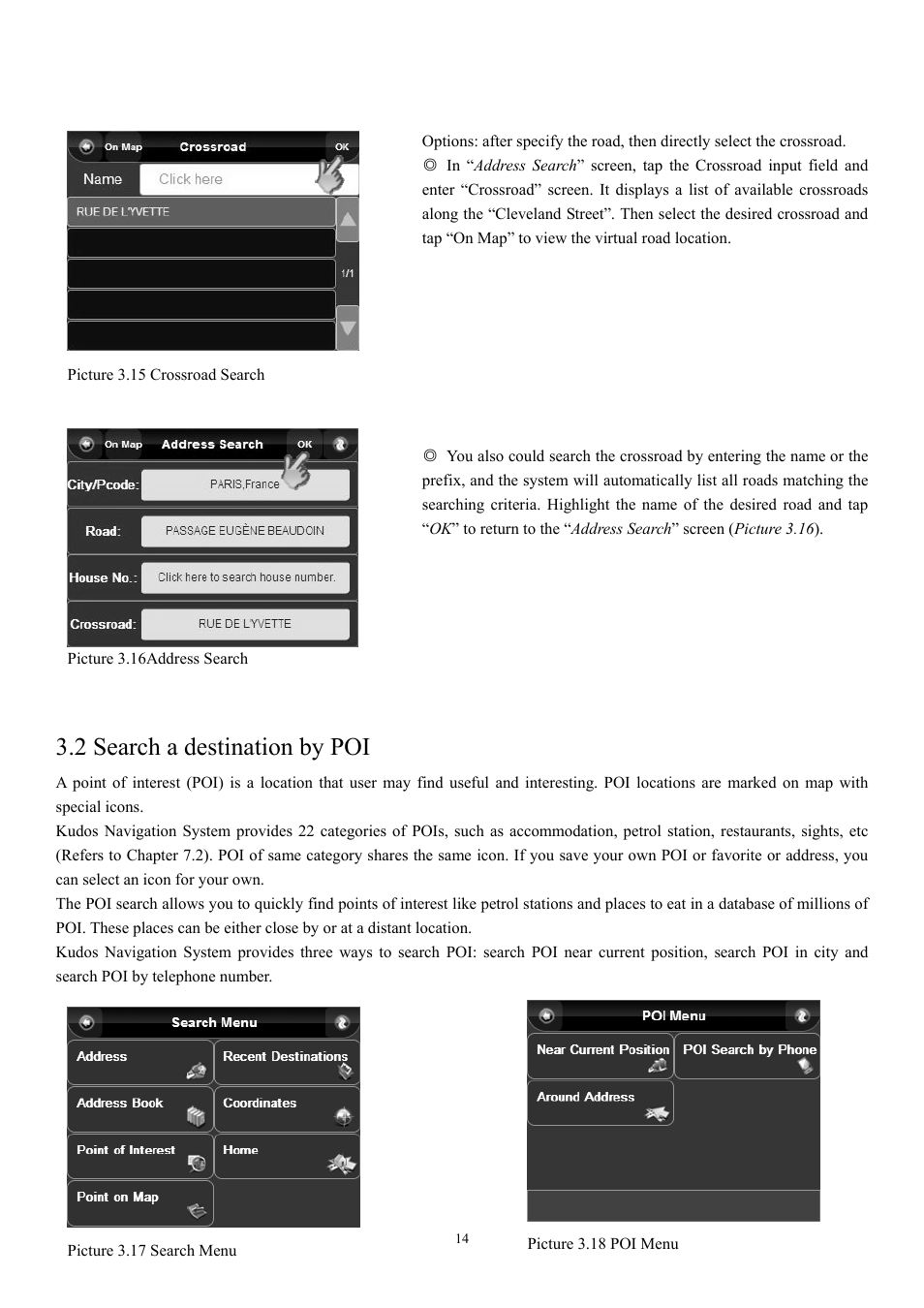 2 search a destination by poi | EXONIC EXD 7088GPS2 User Manual | Page 18 / 48