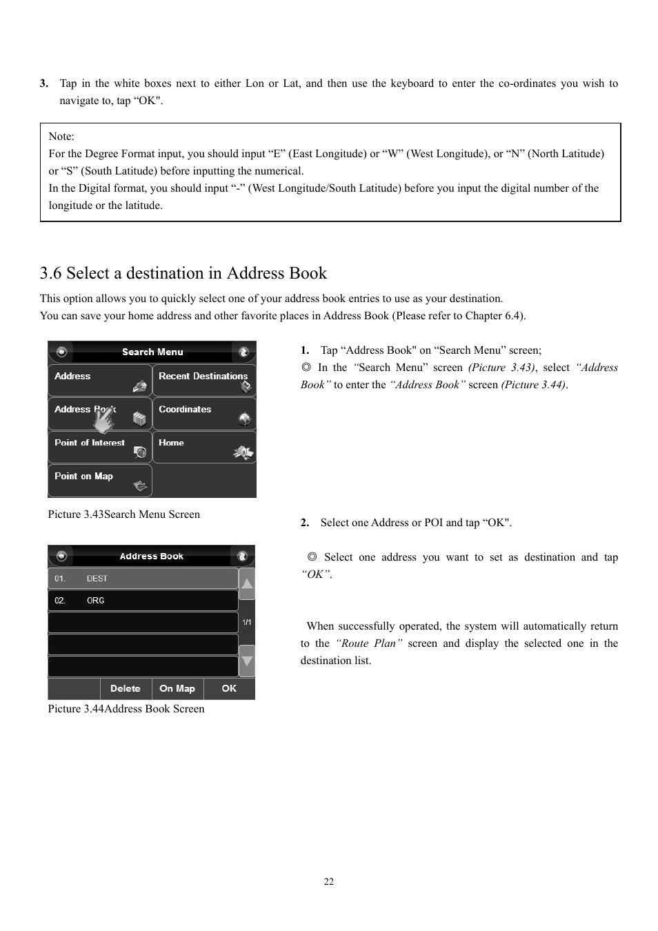 6 select a destination in address book | EXONIC EXD 7088GPS2 User Manual | Page 26 / 48