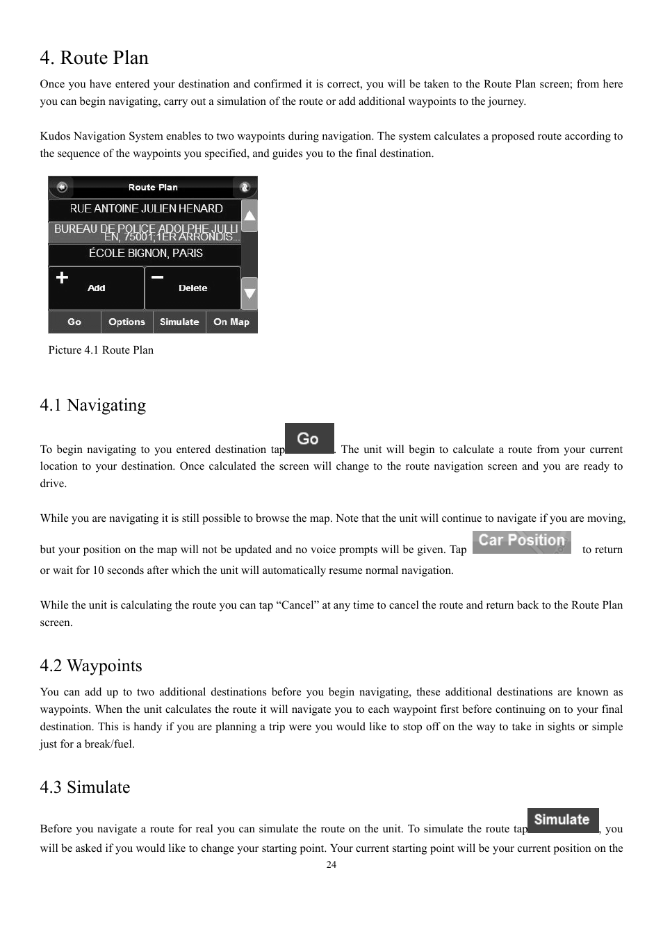 Route plan, 1 navigating, 2 waypoints | 3 simulate | EXONIC EXD 7088GPS2 User Manual | Page 28 / 48