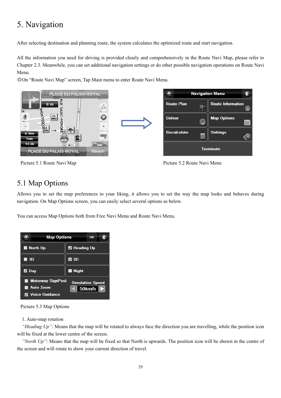 Navigation, 1 map options | EXONIC EXD 7088GPS2 User Manual | Page 33 / 48
