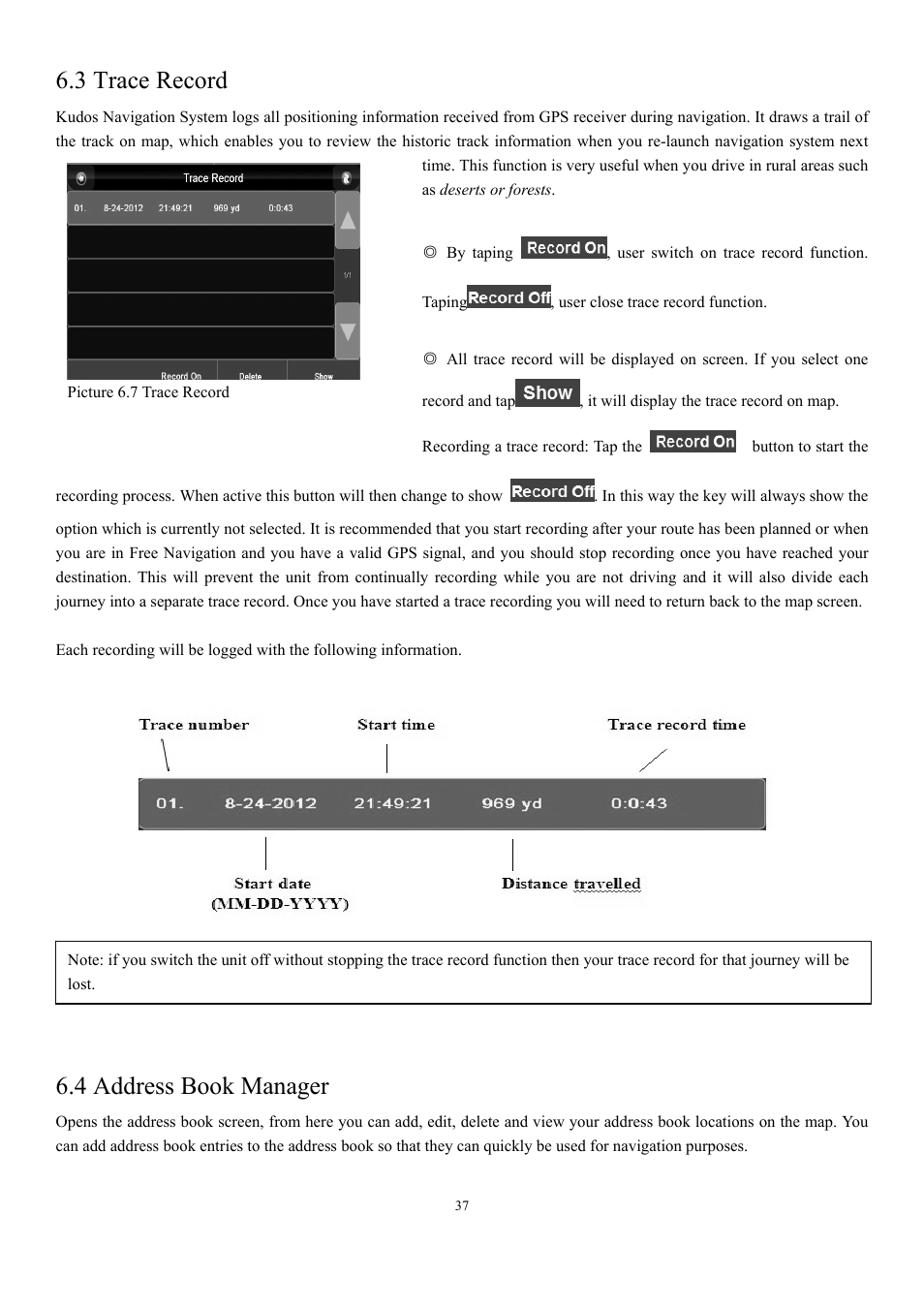 3 trace record, 4 address book manager | EXONIC EXD 7088GPS2 User Manual | Page 41 / 48