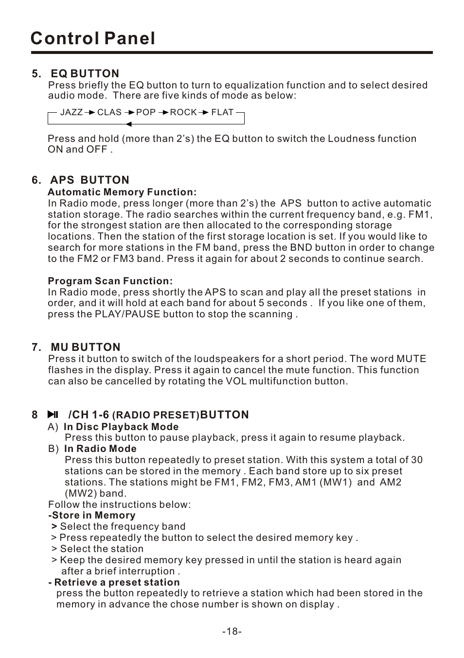 页 18, Control panel | EXONIC EXD 7095 User Manual | Page 18 / 40