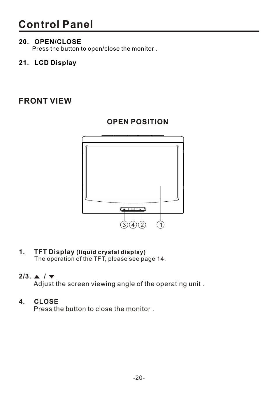 页 20, Control panel, Front view | EXONIC EXD 7095 User Manual | Page 20 / 40