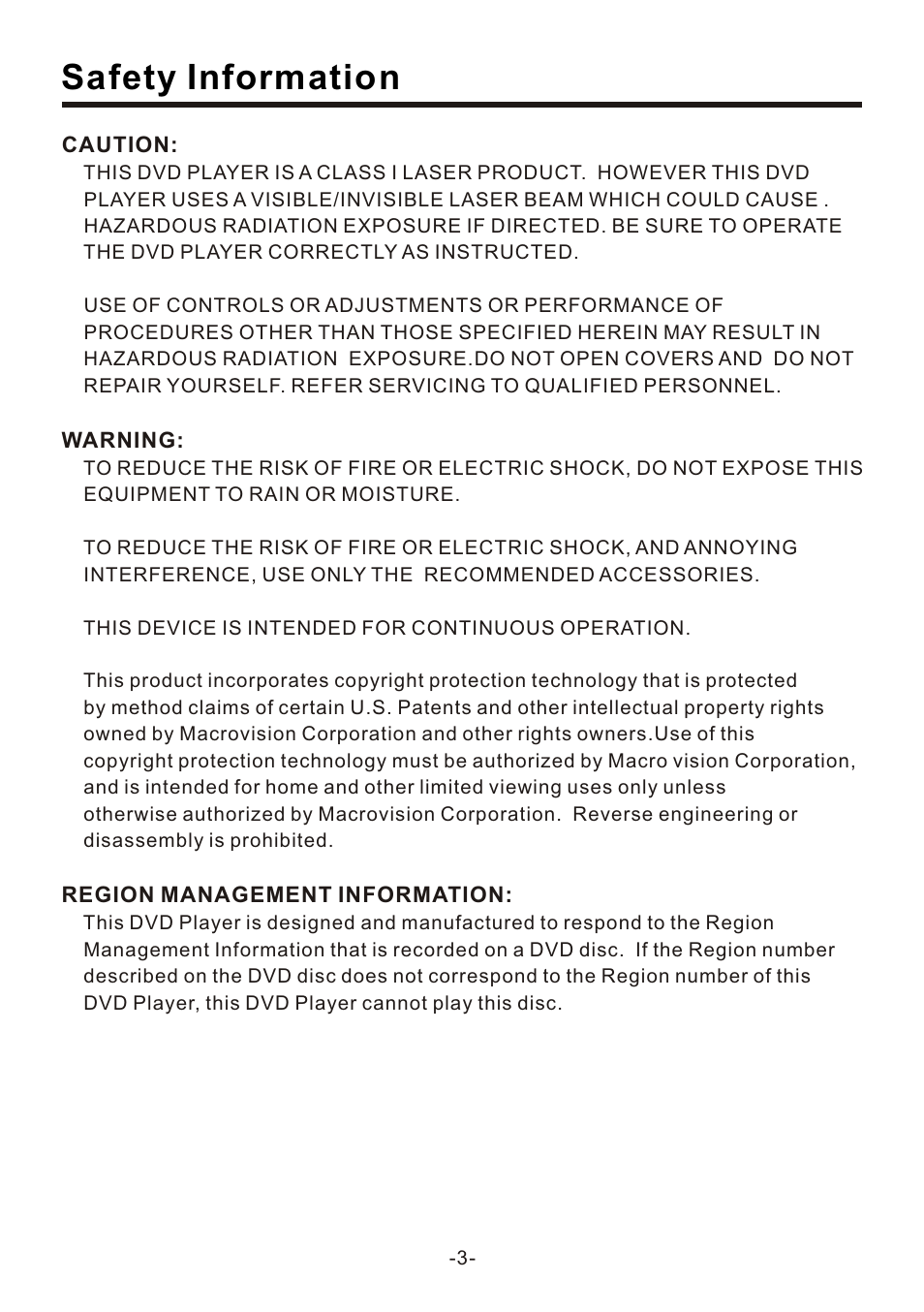 Safety information | EXONIC EXD 7095 User Manual | Page 3 / 40