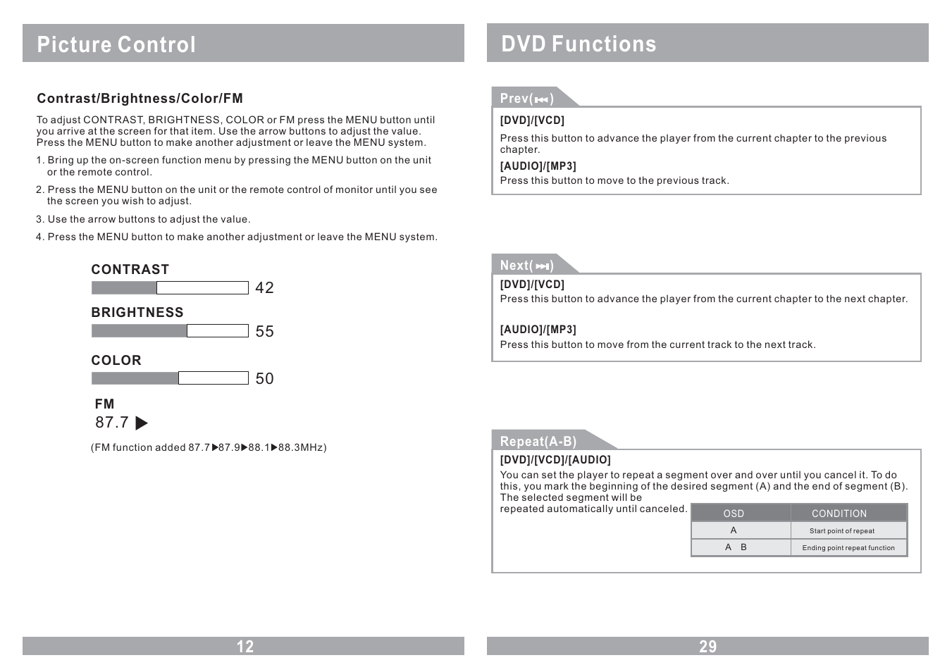 Picture control, Dvd functions | EXONIC EXM 110HP User Manual | Page 12 / 20