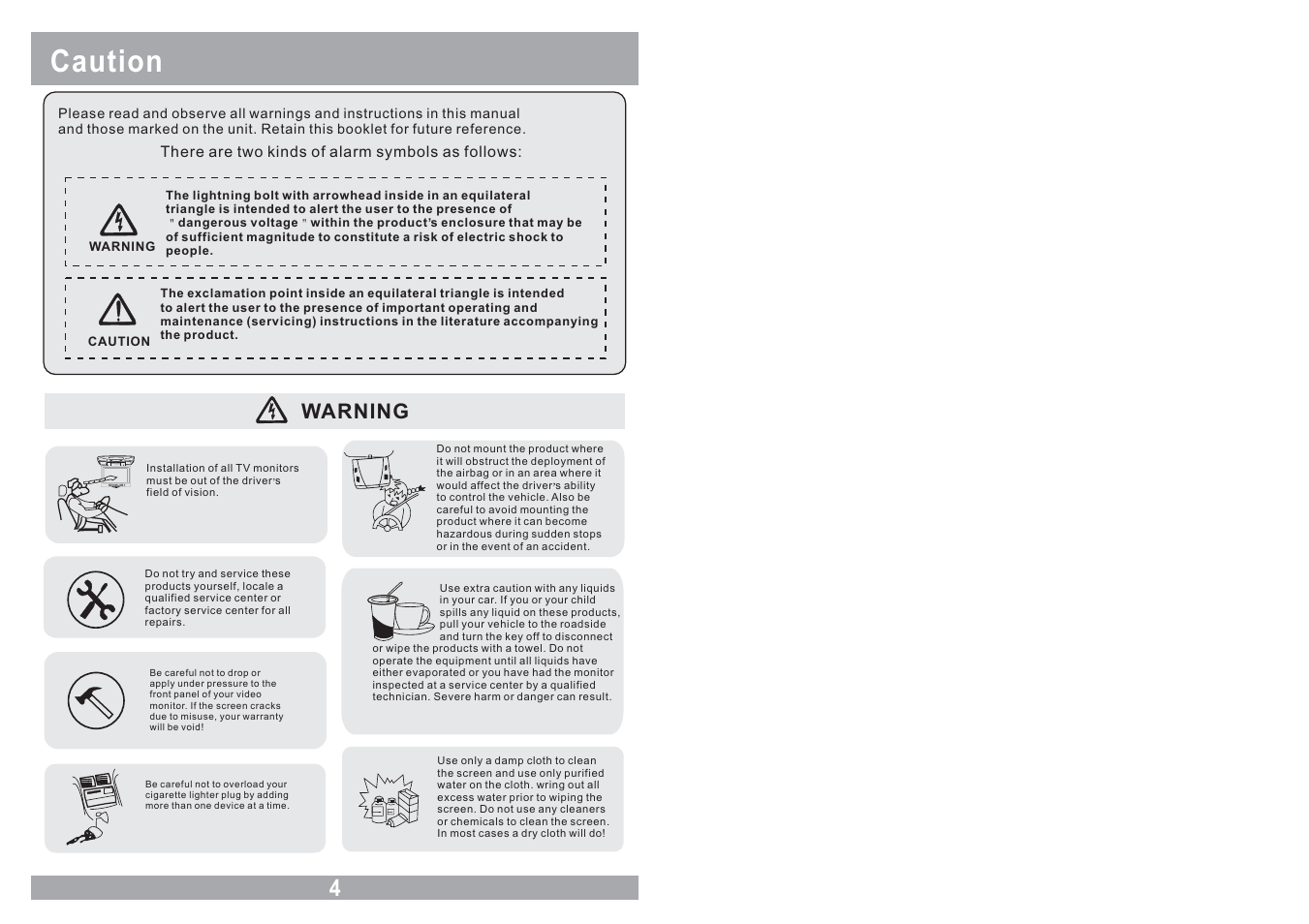 Caution, Warning, Power av menu | EXONIC EXM 110HP User Manual | Page 4 / 20