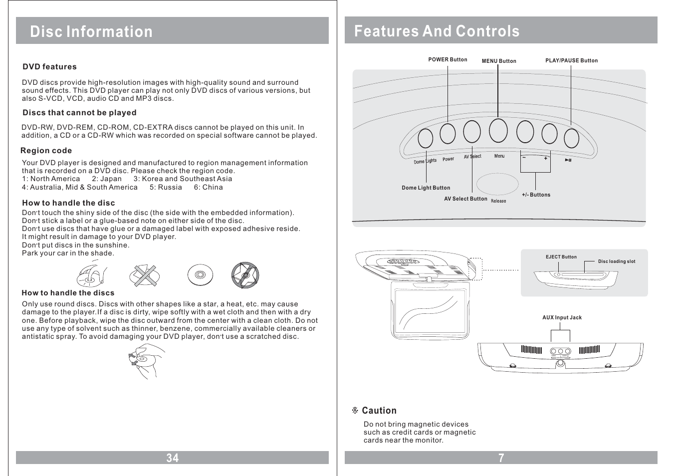 Features and controls, Disc information | EXONIC EXM 110HP User Manual | Page 7 / 20