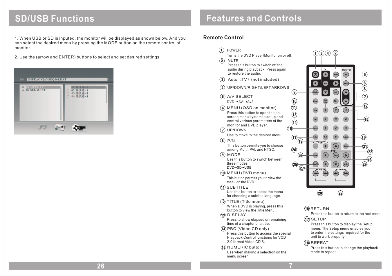 Features and controls, Sd/usb functions | EXONIC EXM 930HP User Manual | Page 7 / 16