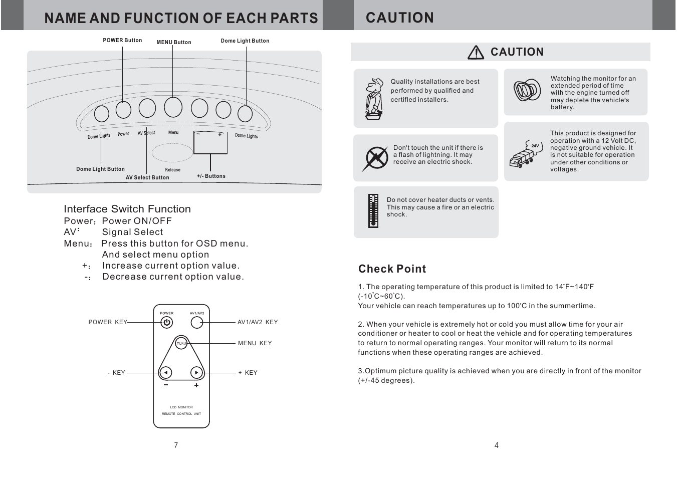 Name and function of each parts, Caution, Caution check point | Interface switch function | EXONIC EXM 1100 User Manual | Page 5 / 6