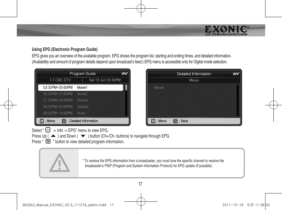 Menu operation | EXONIC EXDTV 200MH User Manual | Page 17 / 28