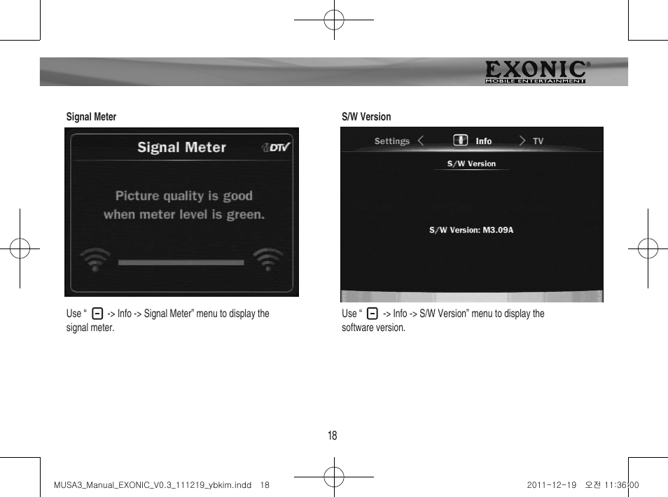 Menu operation | EXONIC EXDTV 200MH User Manual | Page 18 / 28