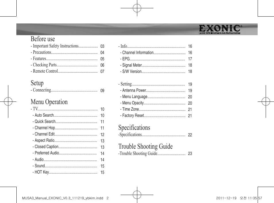 EXONIC EXDTV 200MH User Manual | Page 2 / 28