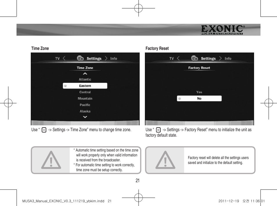 Menu operation | EXONIC EXDTV 200MH User Manual | Page 21 / 28