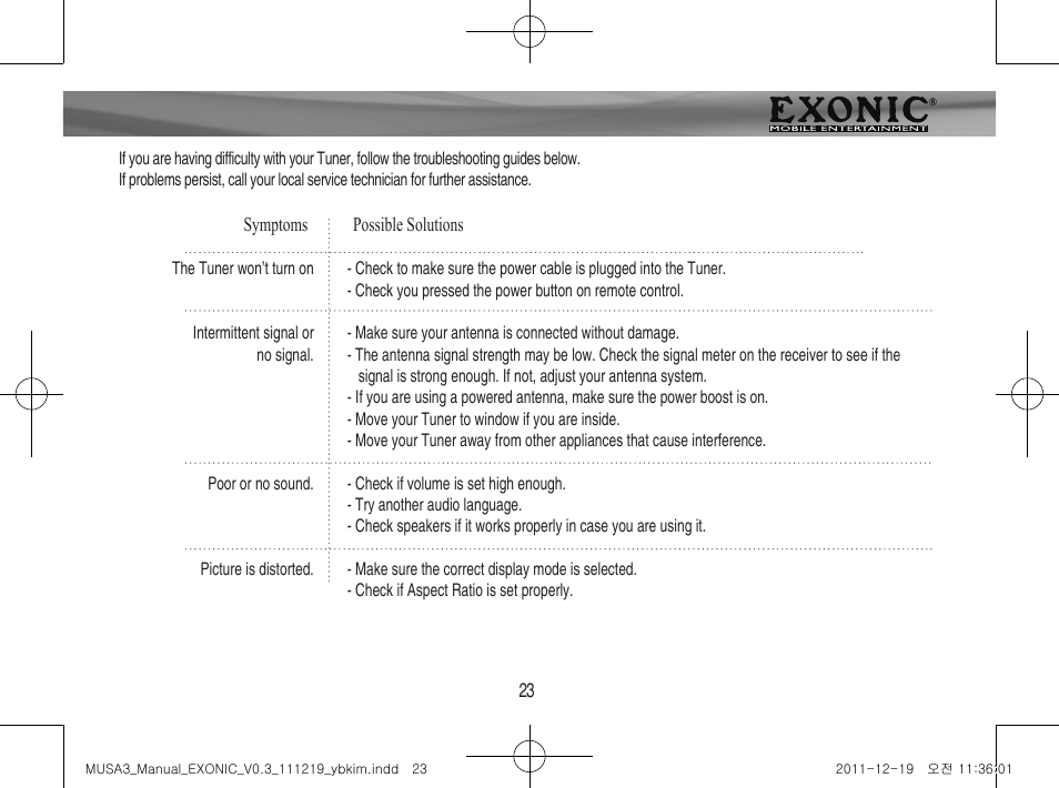 Trouble shooting guide | EXONIC EXDTV 200MH User Manual | Page 23 / 28