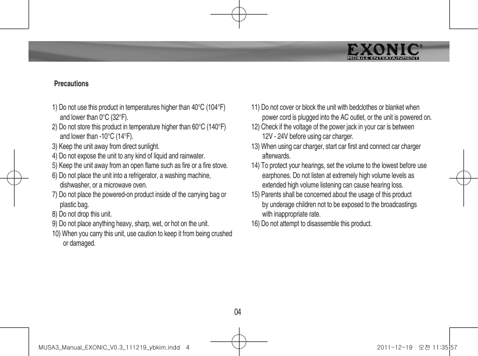 Before use | EXONIC EXDTV 200MH User Manual | Page 4 / 28