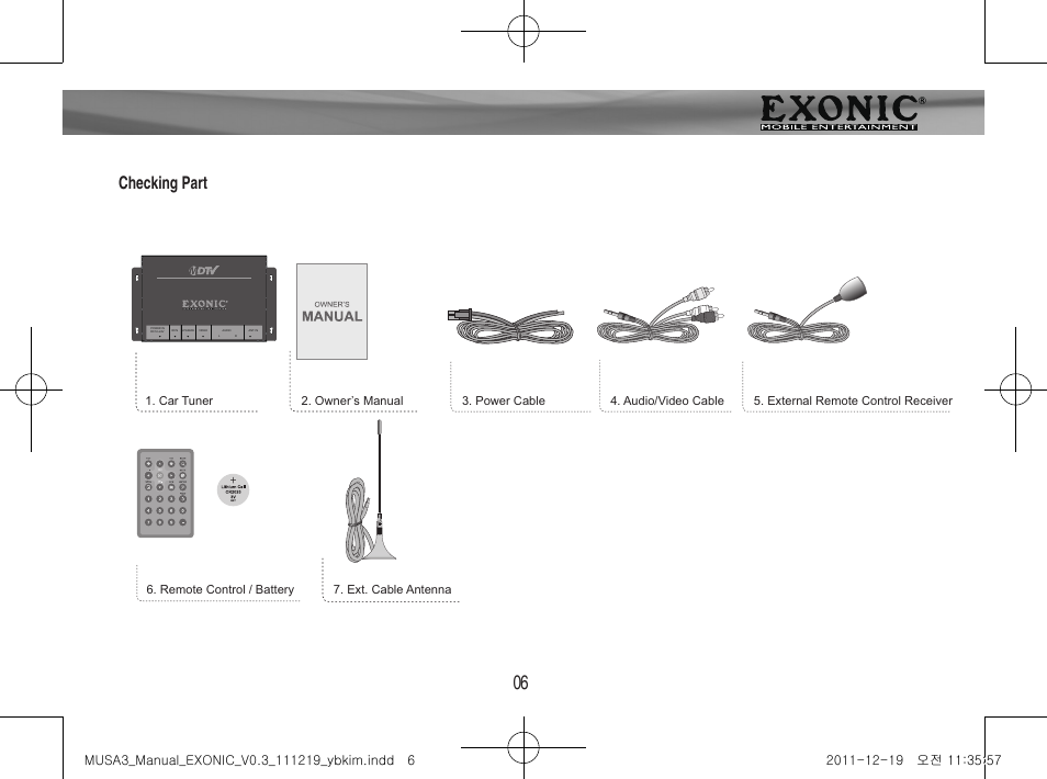 Before use, Checking part | EXONIC EXDTV 200MH User Manual | Page 6 / 28