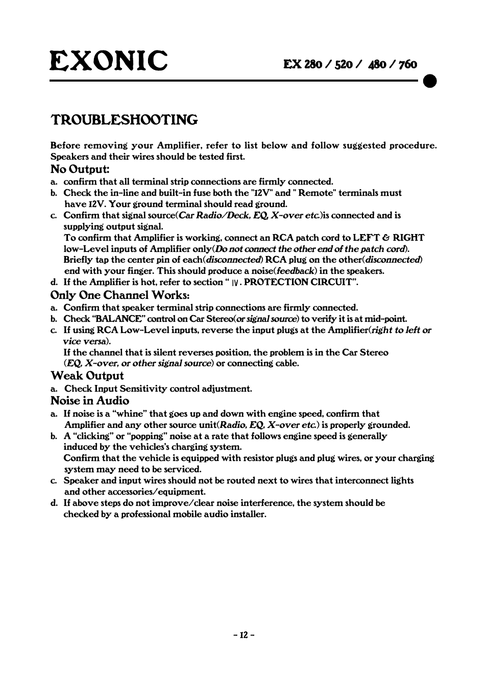 Troubleshooting | EXONIC EX 2&4CH User Manual | Page 12 / 16