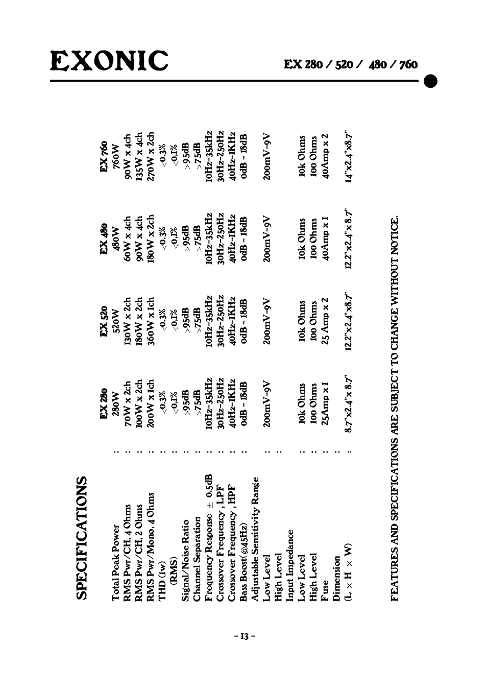 Specifica tions | EXONIC EX 2&4CH User Manual | Page 13 / 16