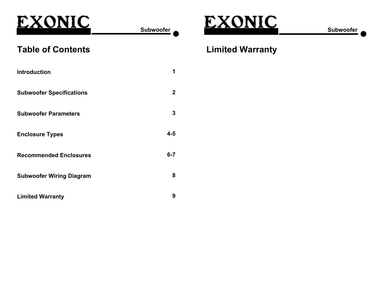 EXONIC Subwoofer User Manual | 5 pages