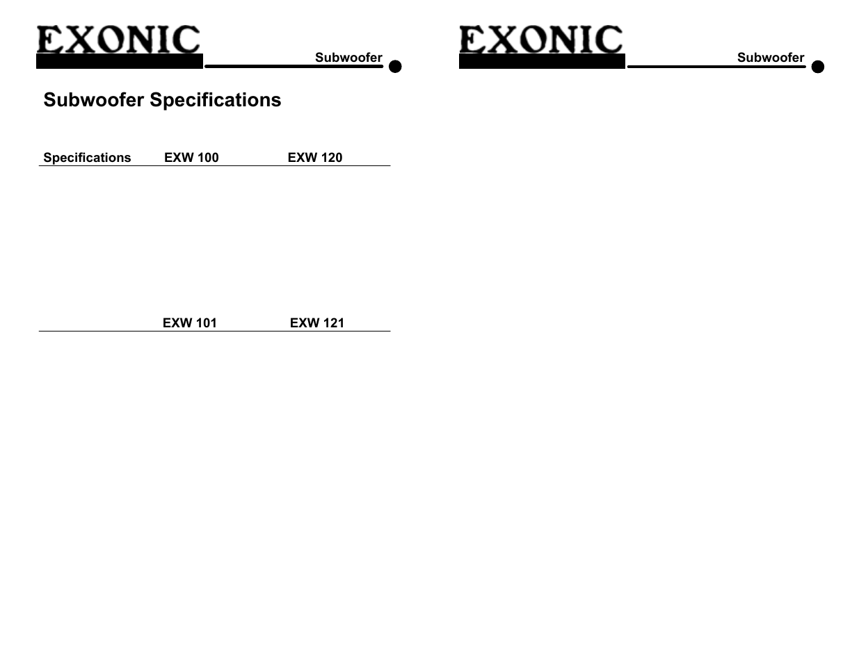 Subwoofer specifications | EXONIC Subwoofer User Manual | Page 3 / 5