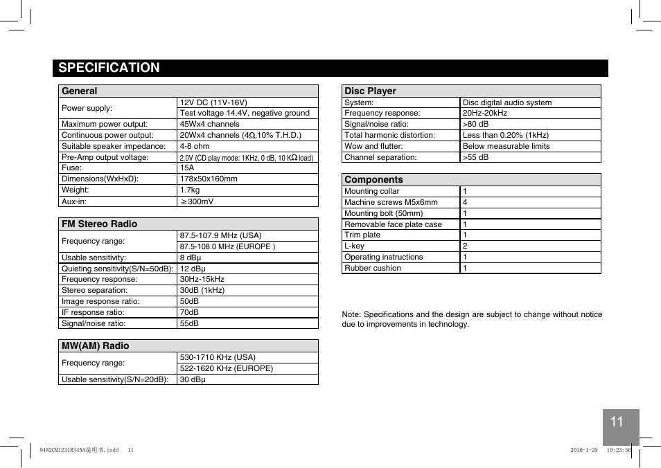 Specification | EXONIC 150 User Manual | Page 12 / 13