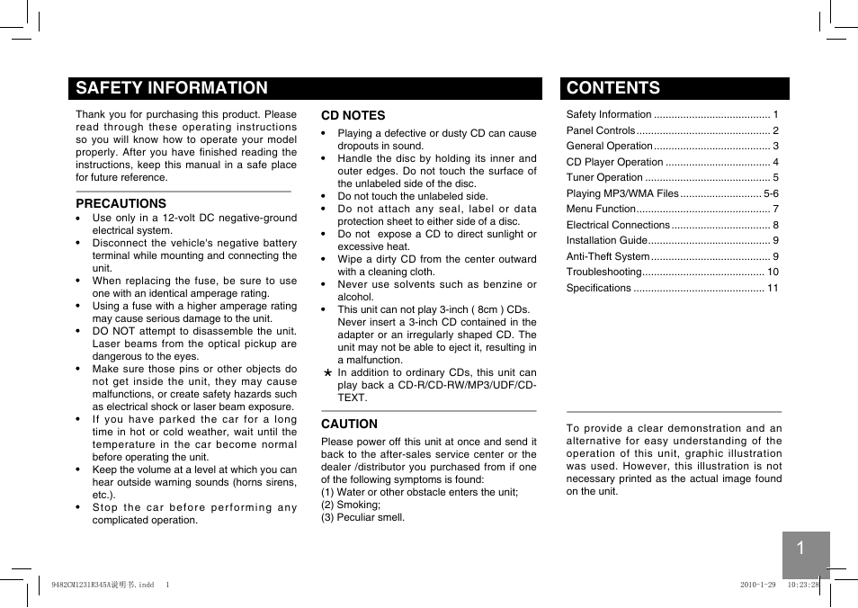 Safety information contents | EXONIC 150 User Manual | Page 2 / 13