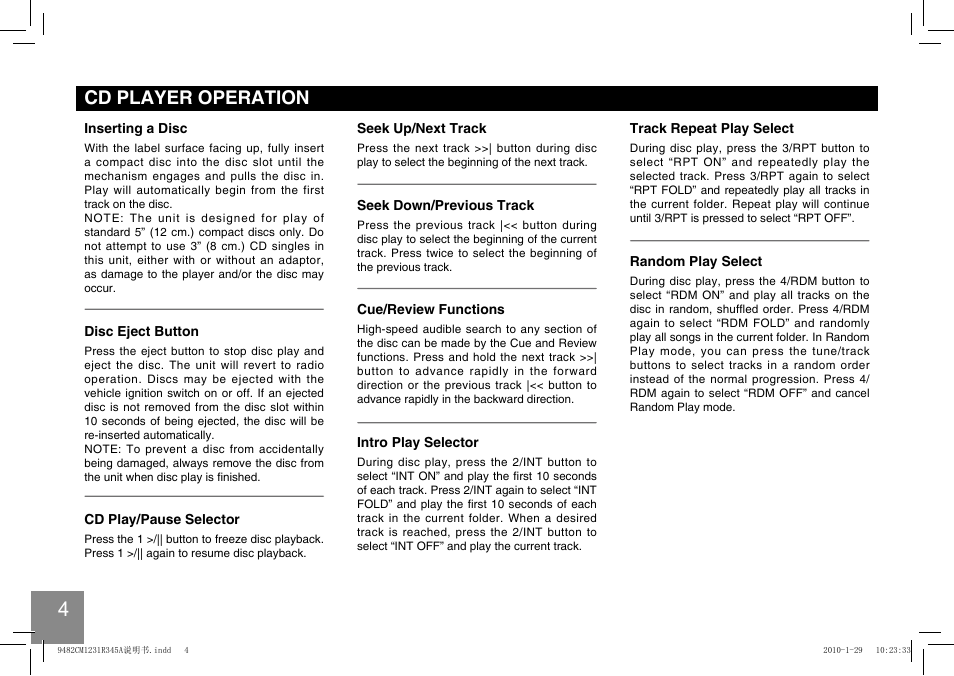 Cd player operation | EXONIC 150 User Manual | Page 5 / 13
