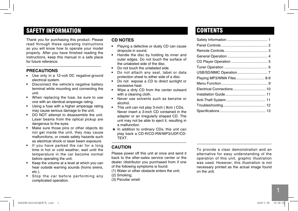 Safety information contents | EXONIC 250 User Manual | Page 2 / 15