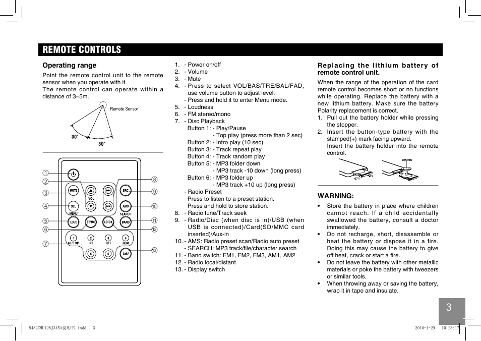 Remote controls | EXONIC 250 User Manual | Page 4 / 15