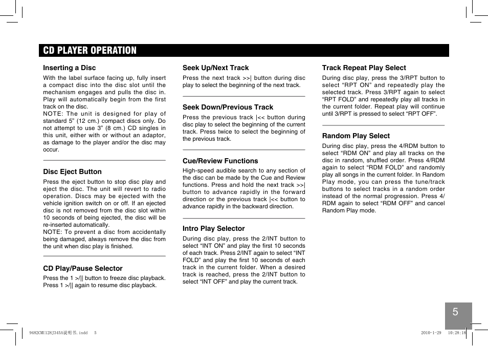 Cd player operation | EXONIC 250 User Manual | Page 6 / 15