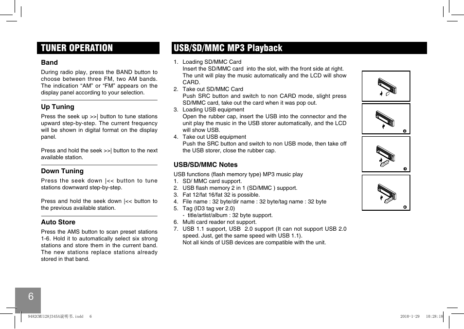 Usb/sd/mmc mp3 playback tuner operation | EXONIC 250 User Manual | Page 7 / 15